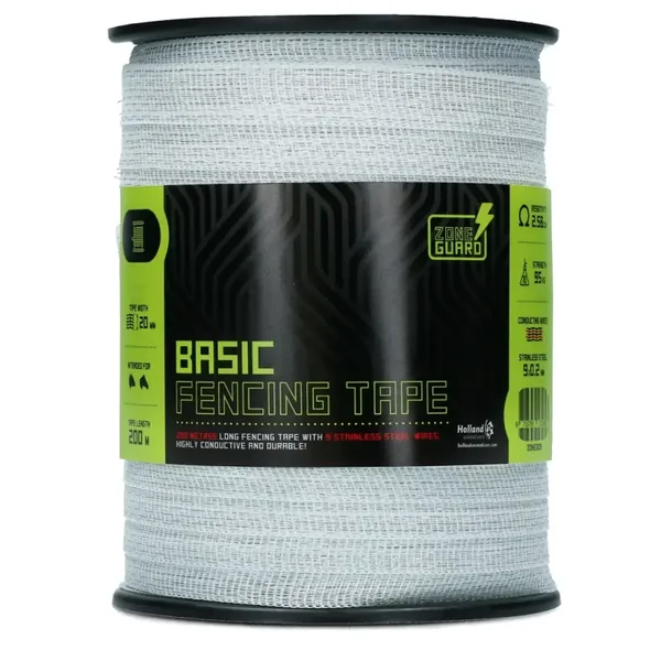 Ruban de clôture ZoneGuard 20 mm Basic blanc 200 m (9 fils)
