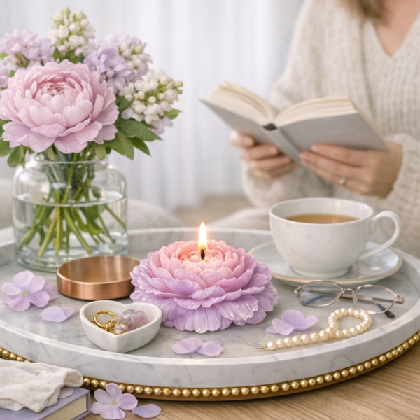 Handcrafted Peony Candle Wedding Favor
