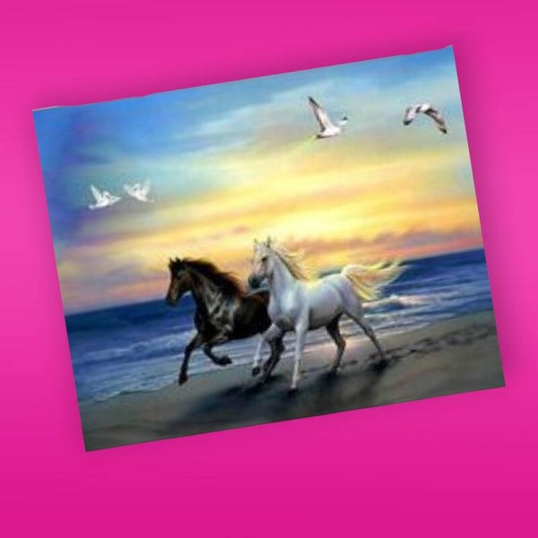 178. paarden op strand 50x40 cm vierkante stenen