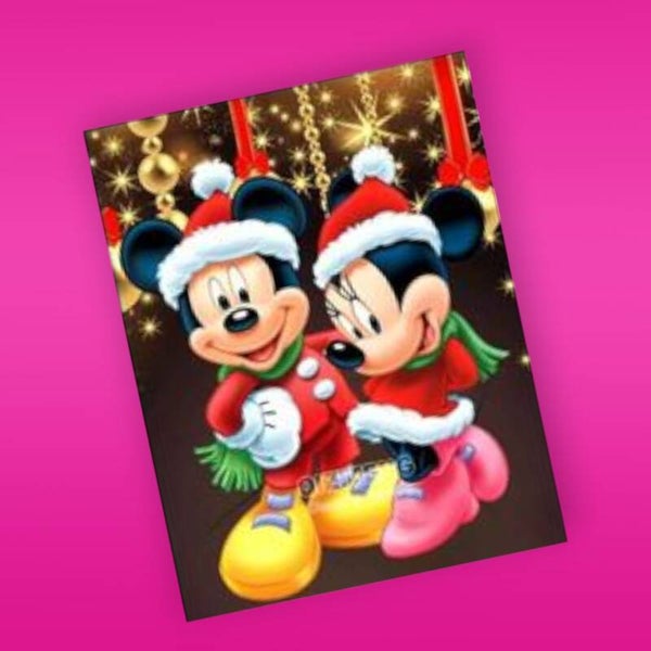 44.  Mickey en Minnie Diamond Painting in Kerstsfeer - 50x40 cm, Vierkante Stenen