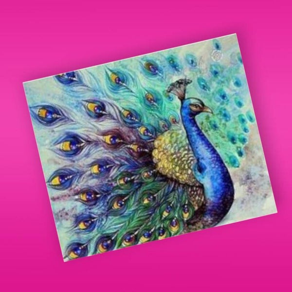 46. Pauw met Uitslaande Veren - 50x40 cm, Vierkante Stenen