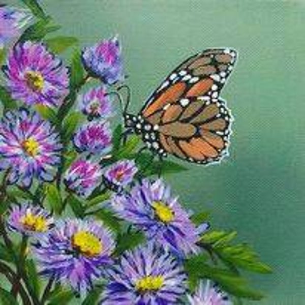 65. Vlinder op Paarse Bloem Diamond Painting: 50x50 cm met Vierkante Stenen!