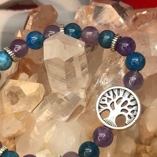 Bracelet anti grignotage en Améthyste et Apatite bleue 8mm