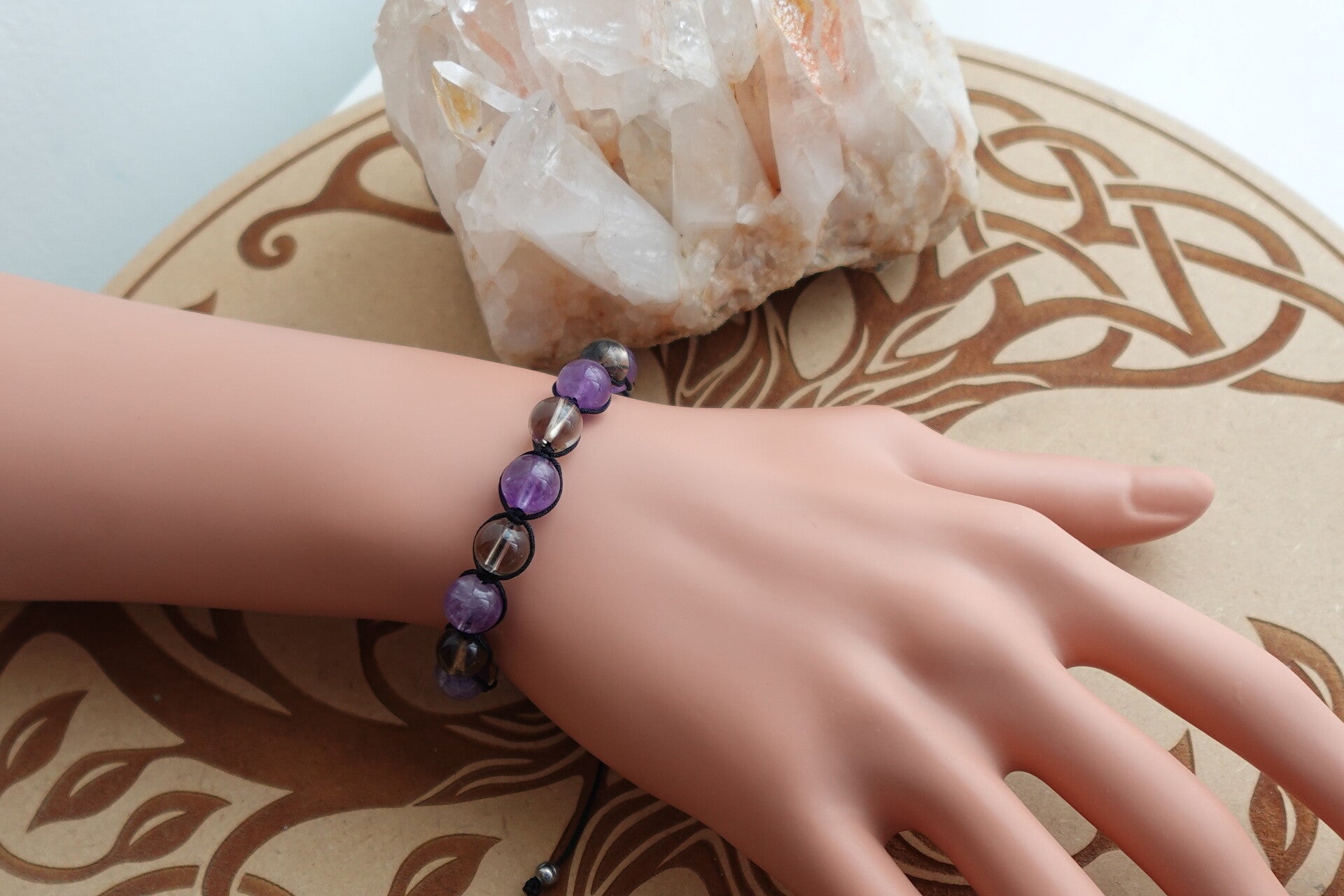 Bracelet pour arrêter de fumer en Améthyste et Quartz fumé tressé 8mm