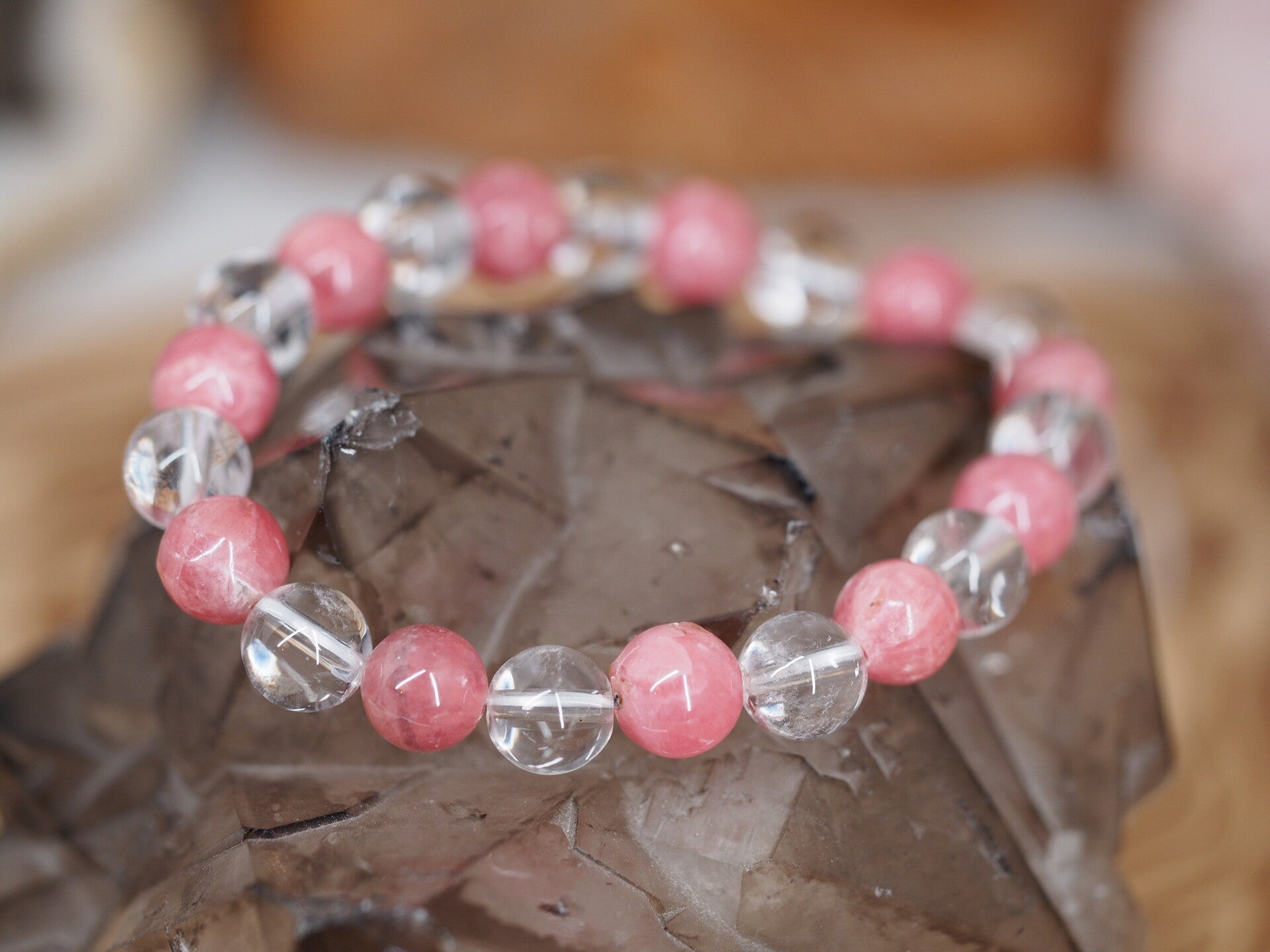 Bracelet en Rhodochrosite et Cristal de Roche 8mm