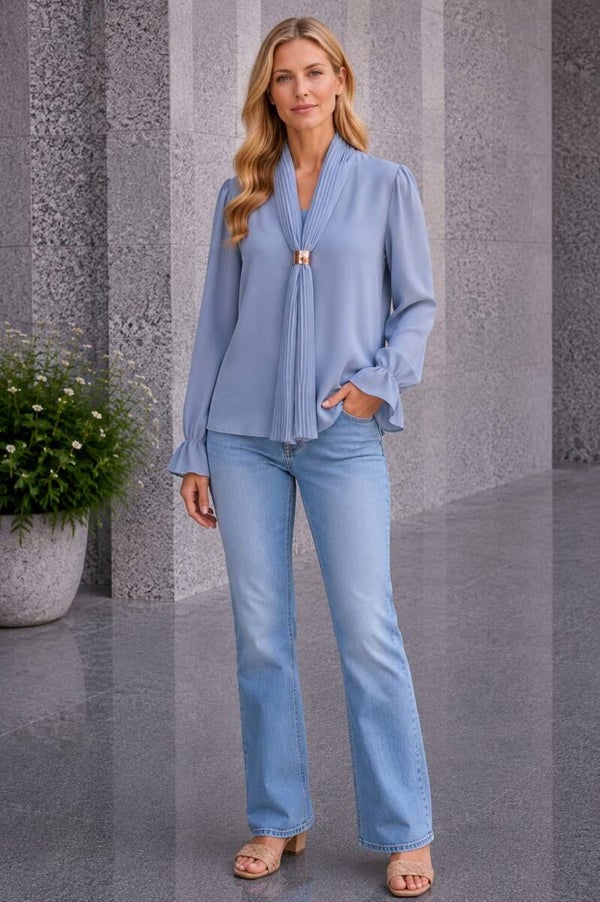 Shirt met sjaaltje blauw