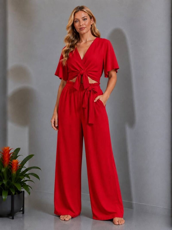 2 delige set met crop top rood