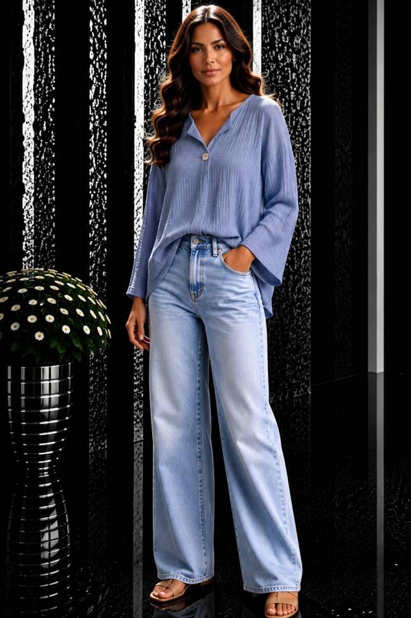 Blouse lange mauw licht blauw