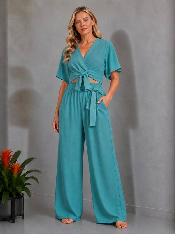 2 delige set met crop top aqua