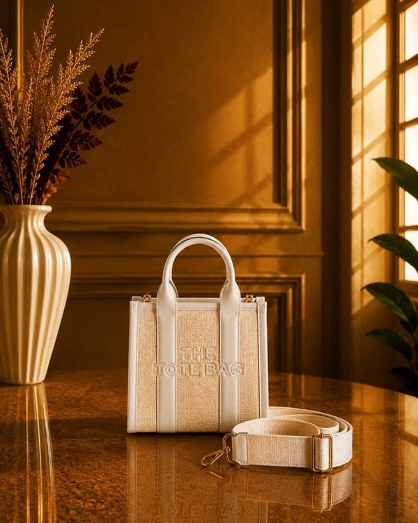 Tote bag mini Ibiza stijl creme