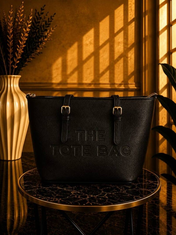 Tote bag middel met gesp zwart