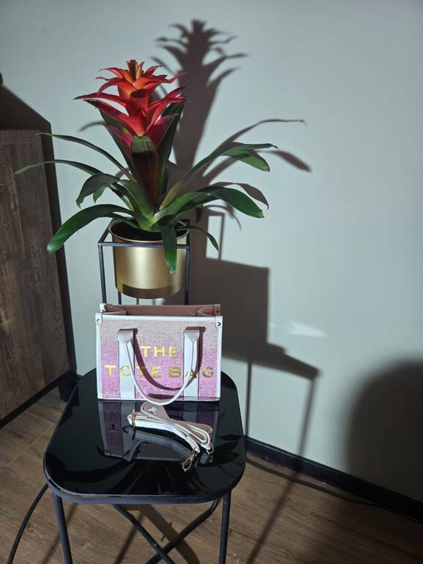 Tote bag middel wit met roze