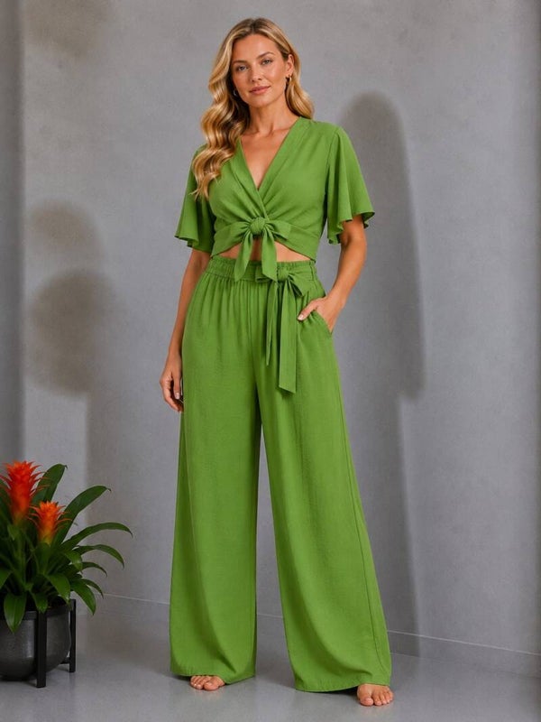 2 delige set met crop top groen