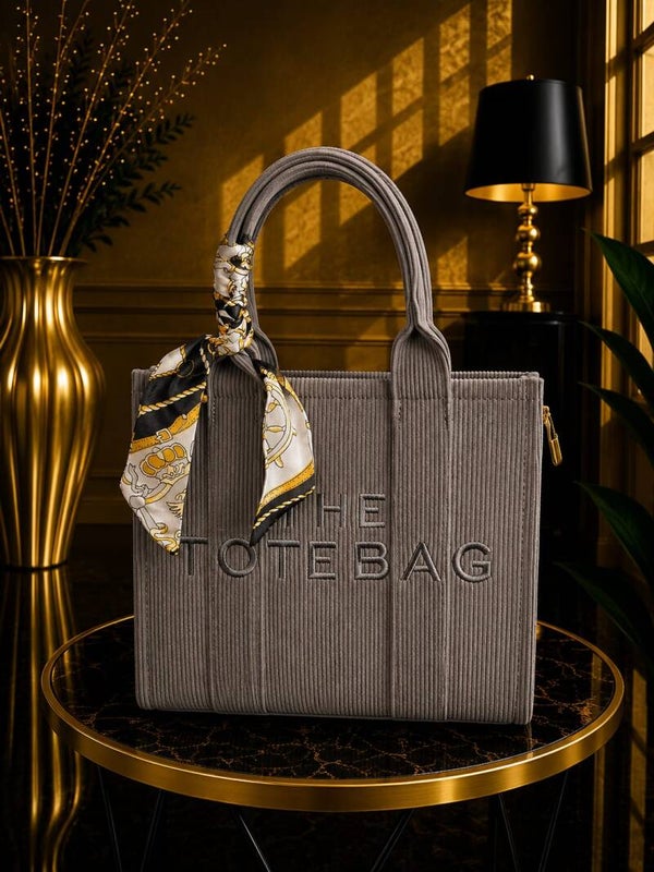 Tote bag middel ribstof grijs