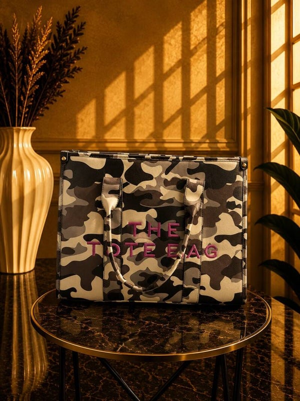 Tote bag groot leger grijs/wit