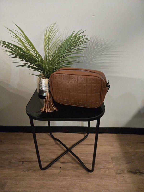 Schoudertas met patroon licht bruin 021