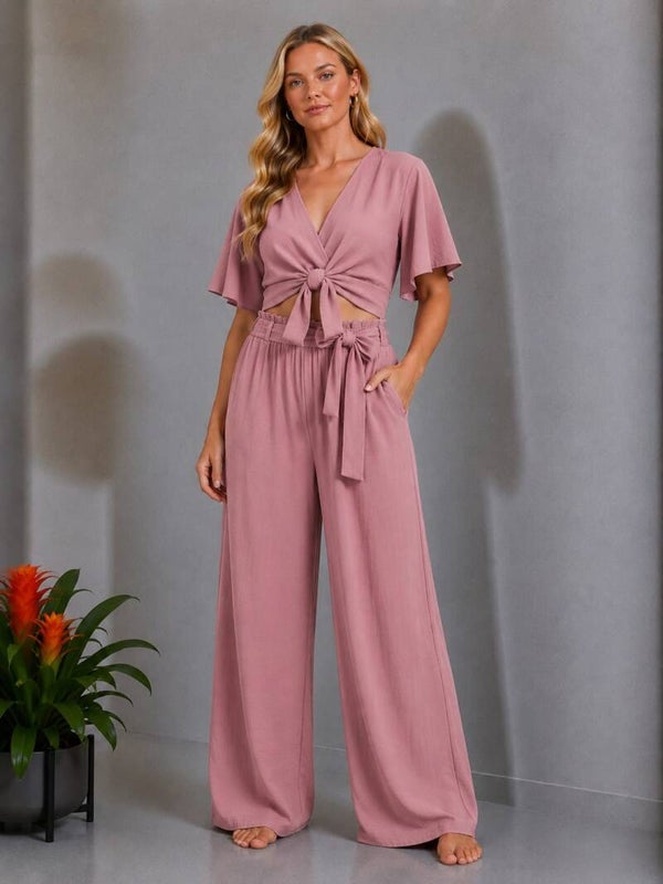2 delige set met crop top roze