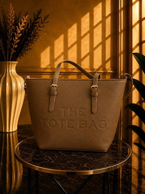 Tote bag middel met gesp taupe