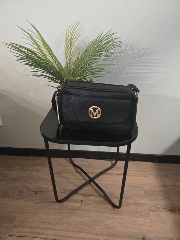 Schoudertas met dubbele rits en klep zwart