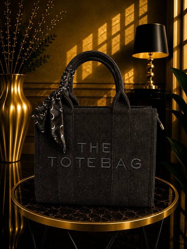 Tote bag middel ribstof zwart