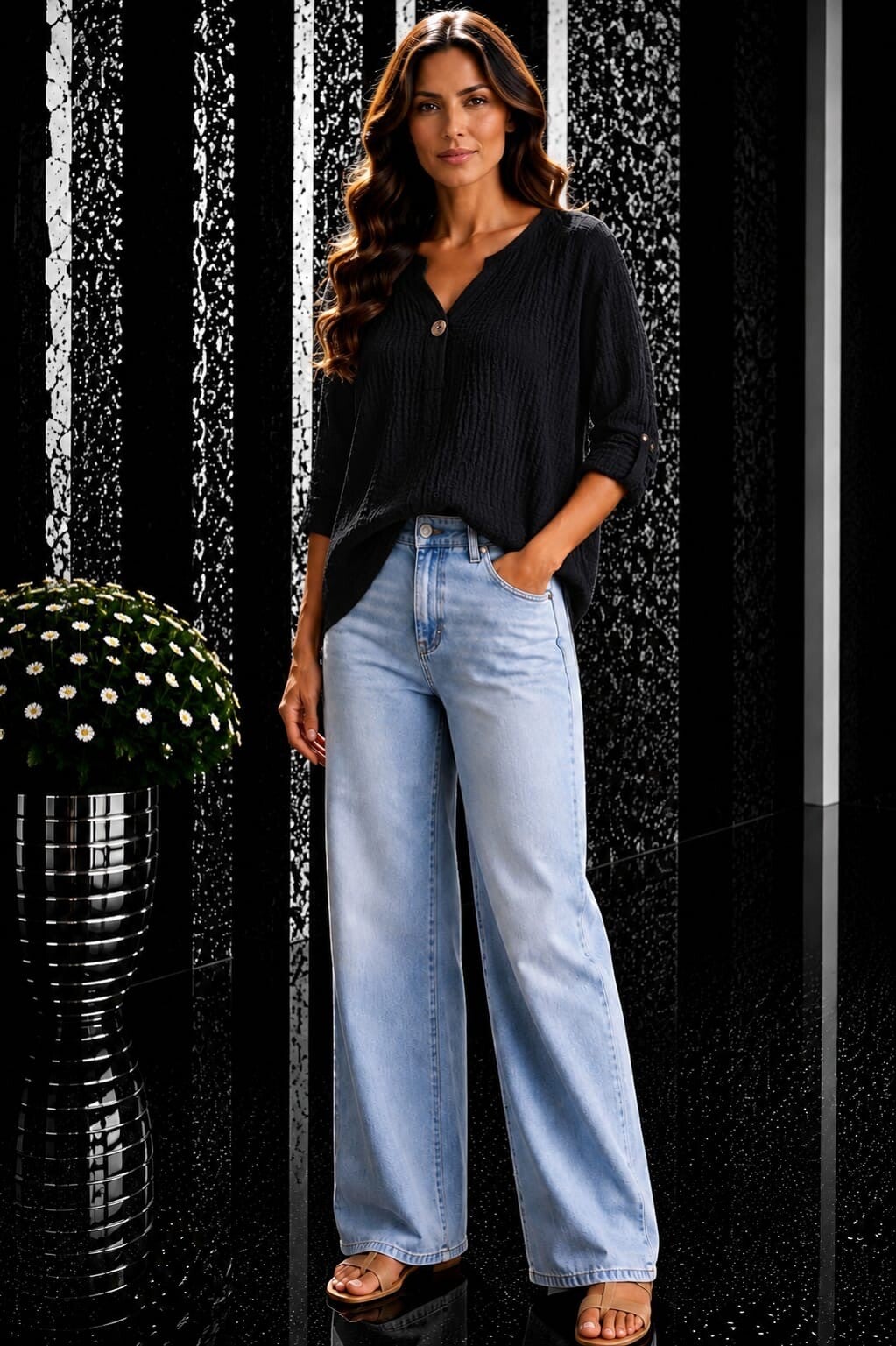 Blouse lange mauw zwart