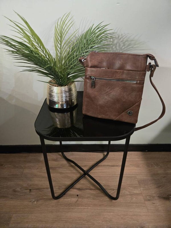 Schoudertas met rits bruin  010