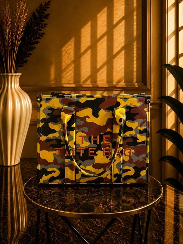 Tote bag groot leger geel/bruin
