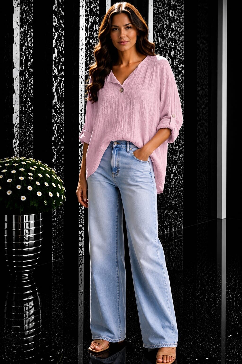 Blouse lange mauw licht roze