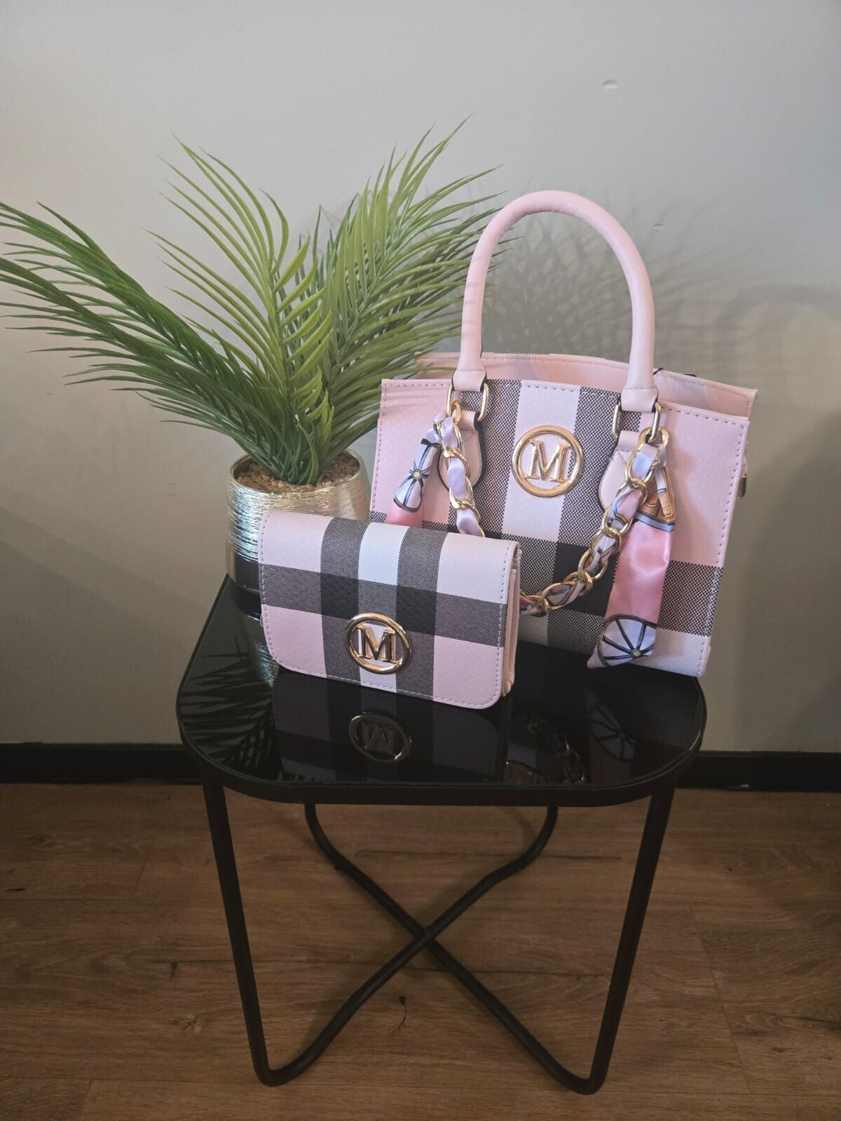 Set met portemonnee roze geblokt 086