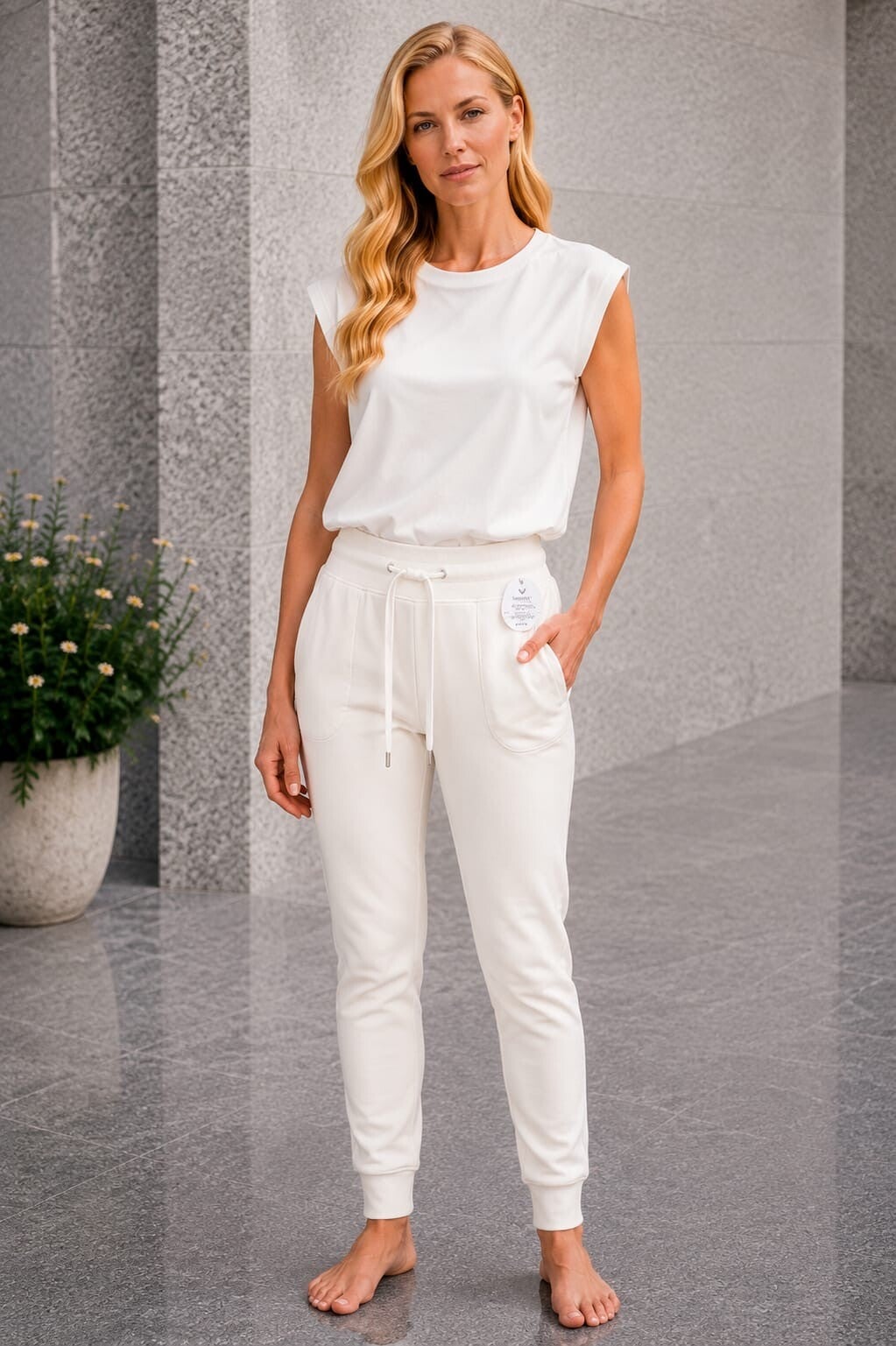 Miss Angelia comfortbroek met touw off white