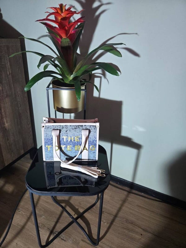 Tote bag middel wit met blauw