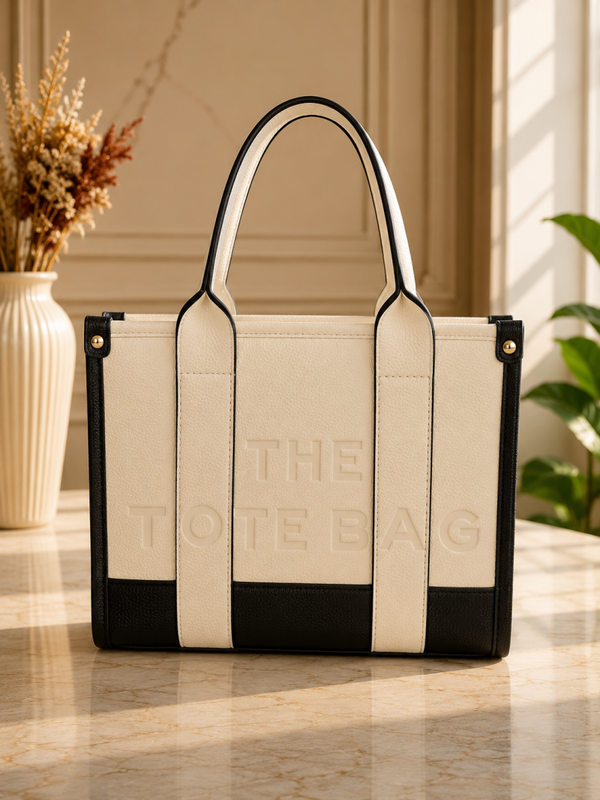 Tote bag middel cream/dark blue