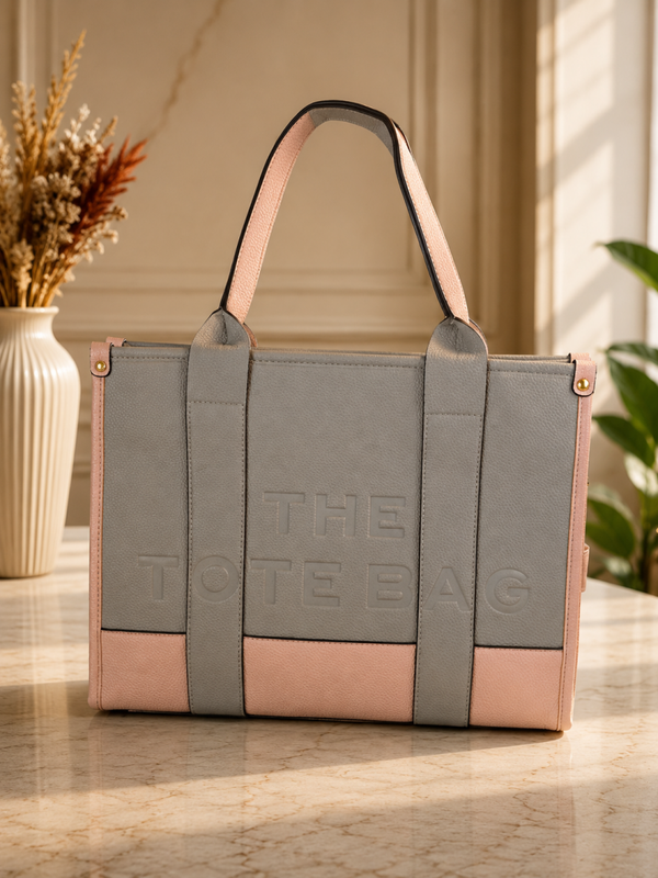 Tote bag groot grey/pink