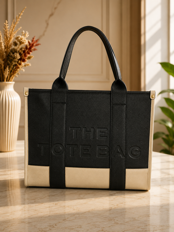 Tote bag groot black/apricot