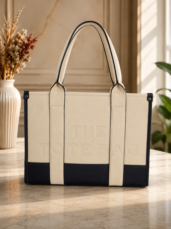 Tote bag groot beige/navy