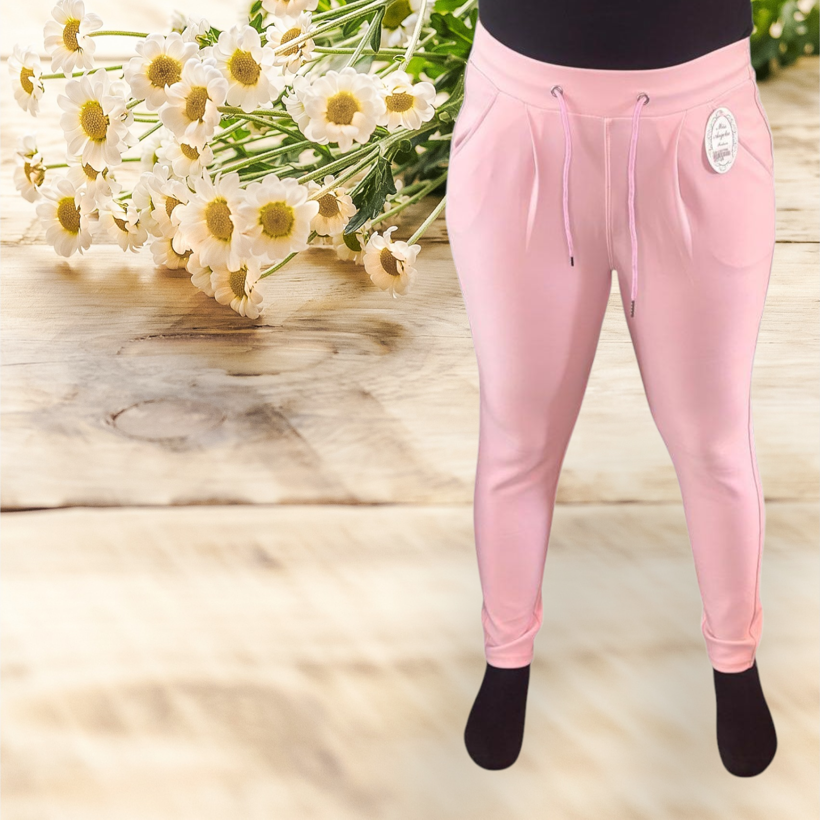 Miss Angelia comfortbroek met touw light pink