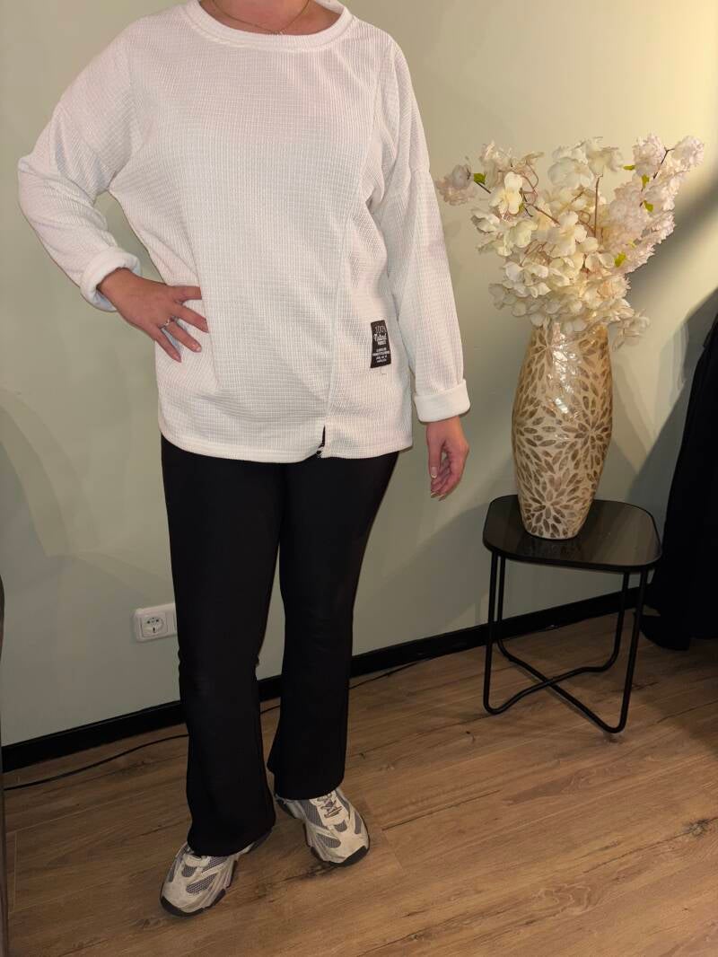 Rib trui met label wit 01593