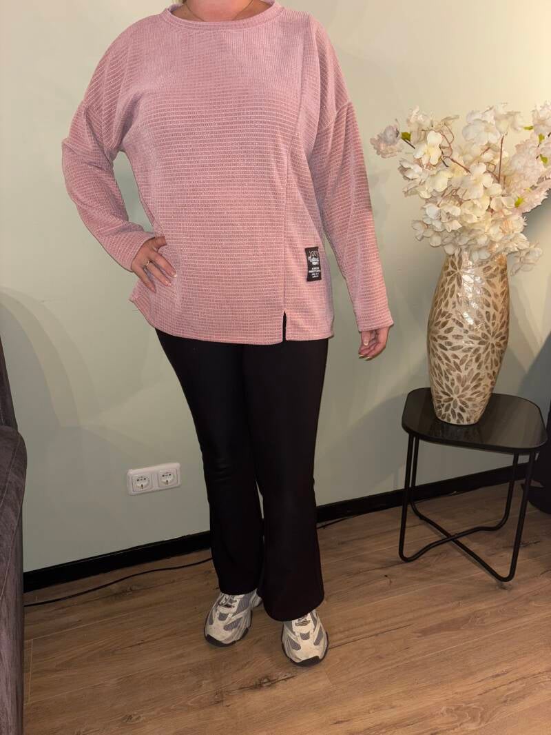 Rib trui met label roze 01592