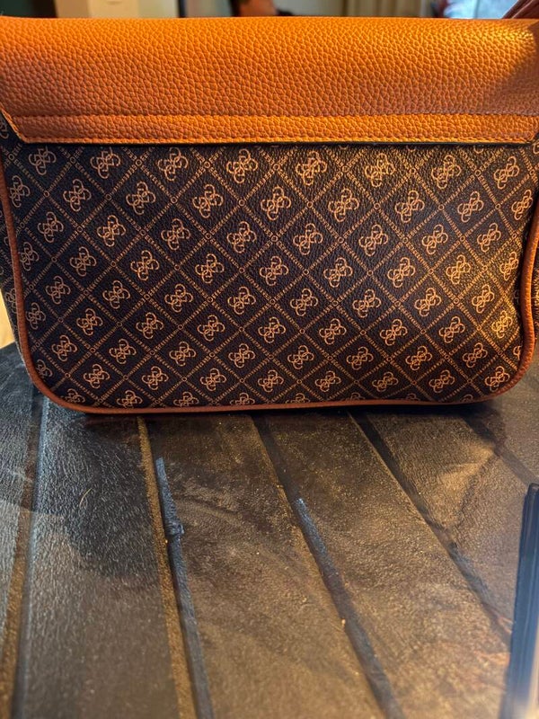 Tote bag schoudertas met rits zwart met bruin motief