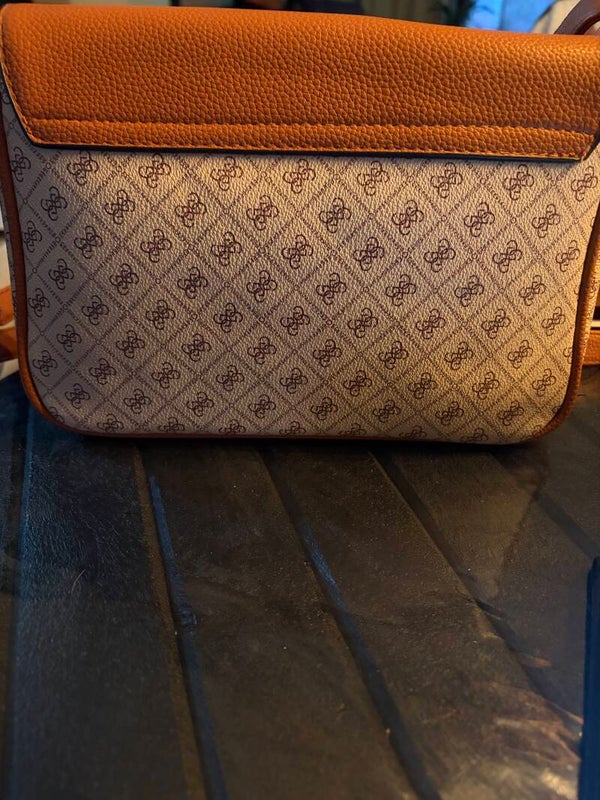 Tote bag schoudertas met rits wit met bruin motief