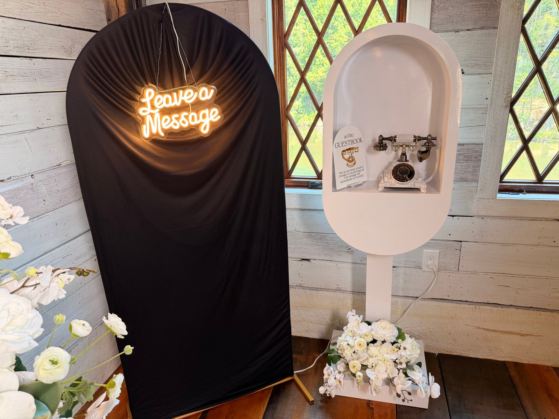 Elegant audio guestbook table setup for wedding reception