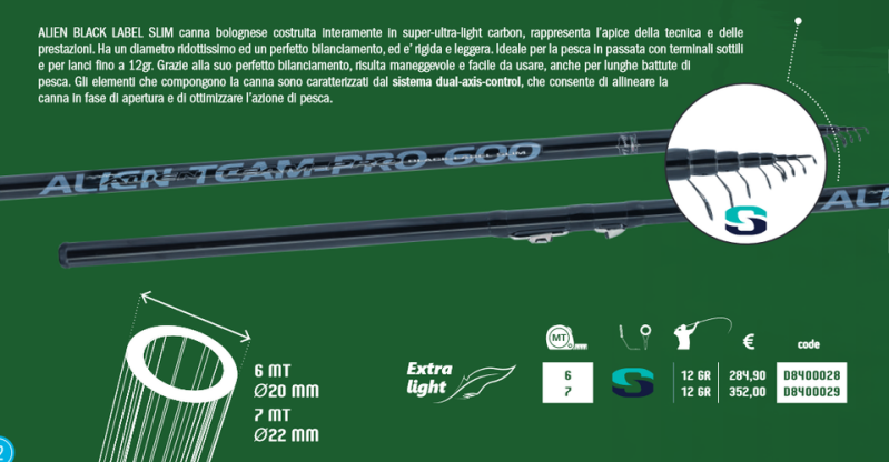 SCHEDA TECNICA DELLA CANNA BOLOGNESE FLY ALIEN TEAM PRO  E 
