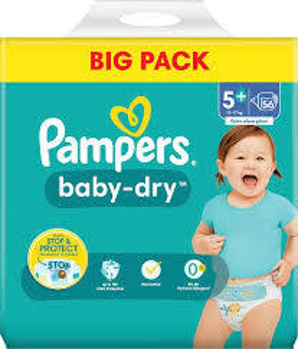 Pampers Baby Dry Gr. 5+ Junior Plus (12-17 kg) Big Pack 56 Stk.