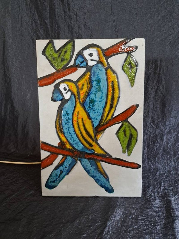 Keramiek wandtegel 2 papegaaien