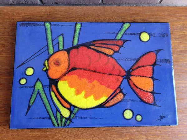 Wandtegel keramiek - vis - gesigneerd