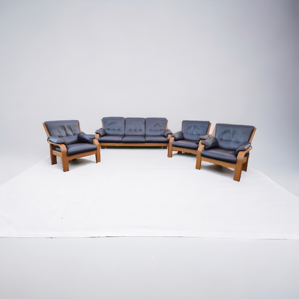 Bankstel Deens teak met leder