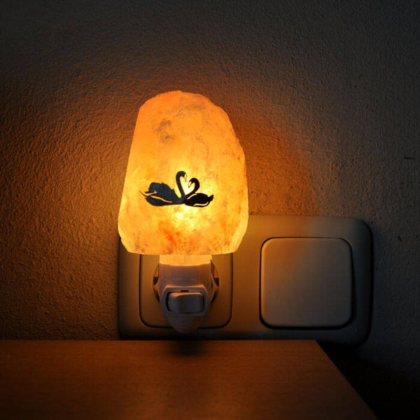 Zoutsteen nachtlampje Zwanenkoppeltje