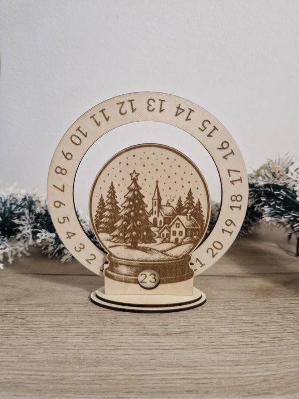 Calendrier de l’Avent en bois – Boule à neige,