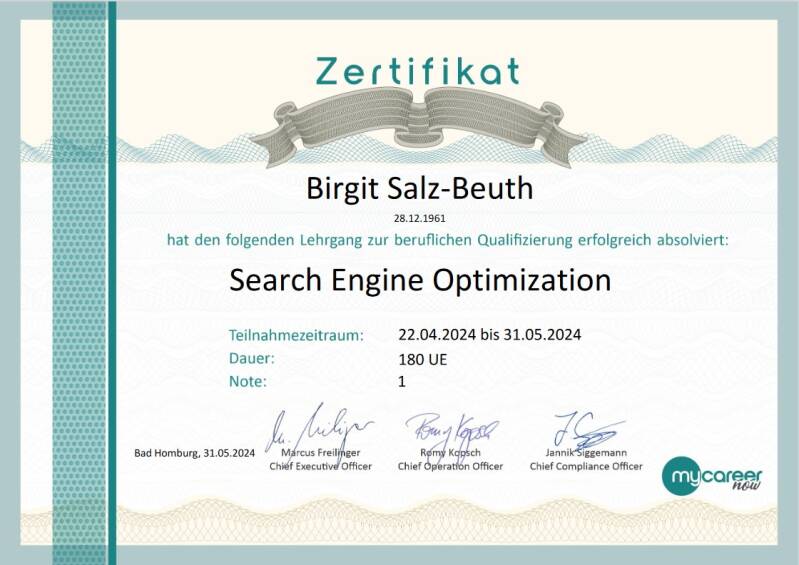 SEO Zertifikat | Birgit Salz-Beuth