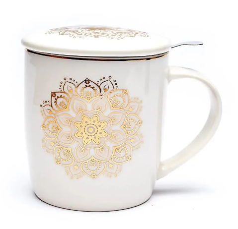 Witte theemok met deksel.